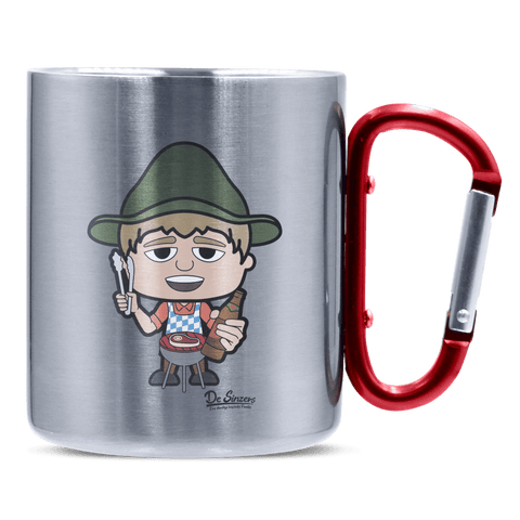 Da Jung Sinzer Griller Edelstahl Kaffeetasse roter Karabiner 320ml Kitzstein Front 1