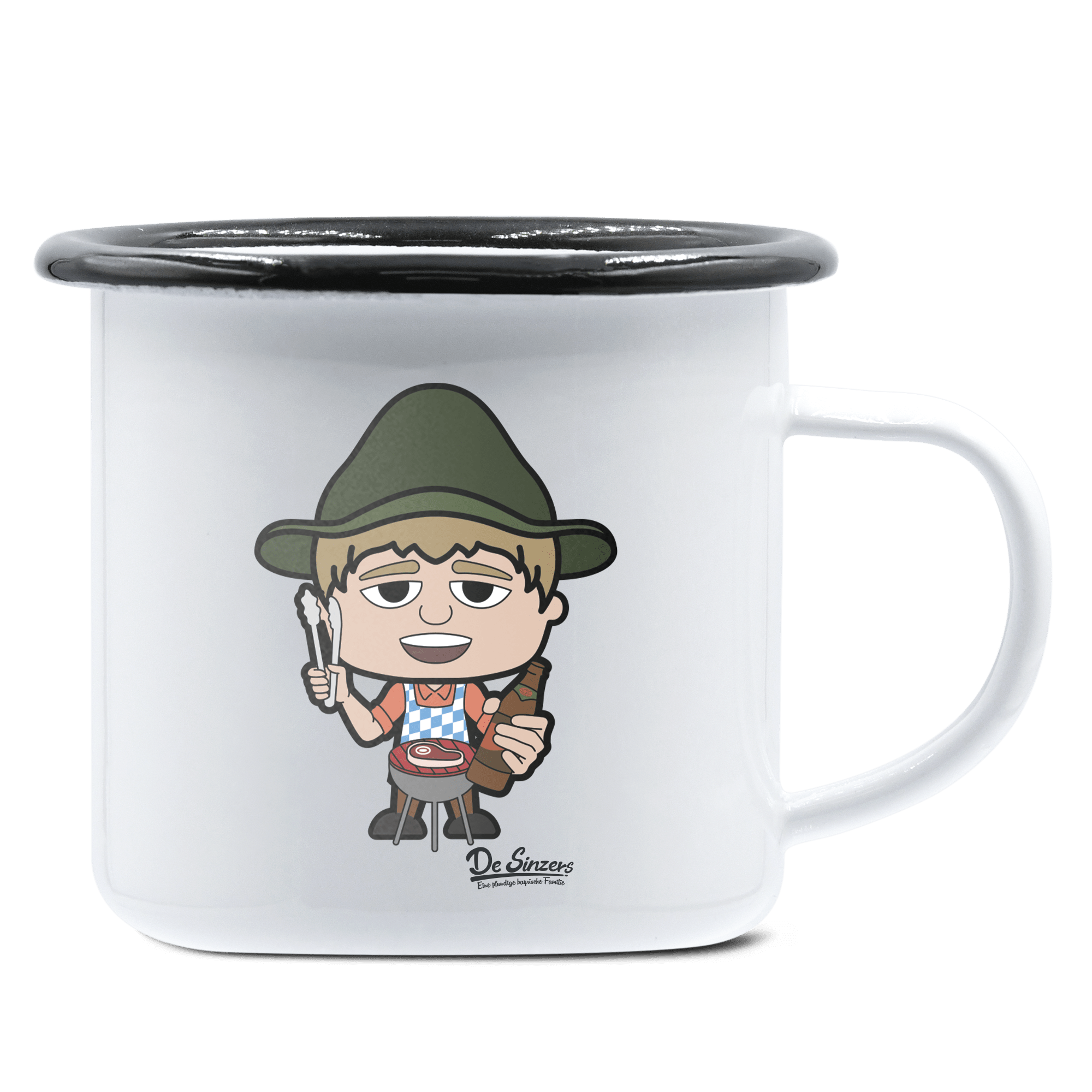 Da Jung Sinzer Griller Emaille Tasse 375ml Weiss Schwarz Hochries Front