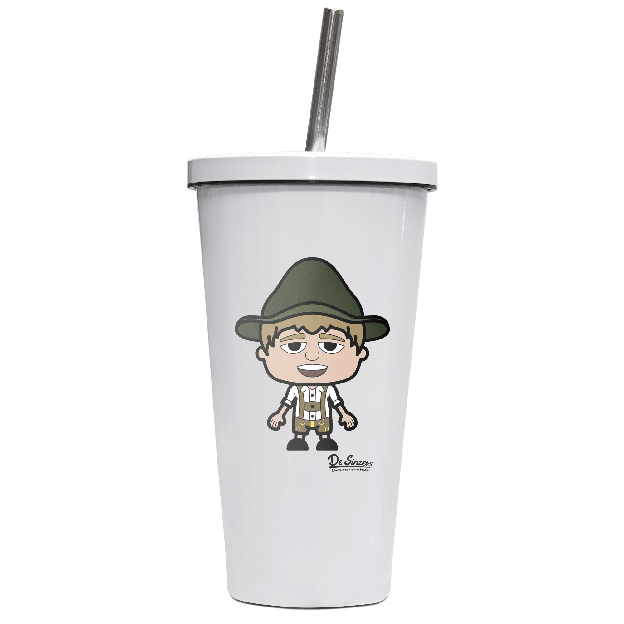 Da Jung Sinzer Grundfiguren Edelstahl Trinkbecher mit Strohhalm 480ml Weiss Krottenkopf Front