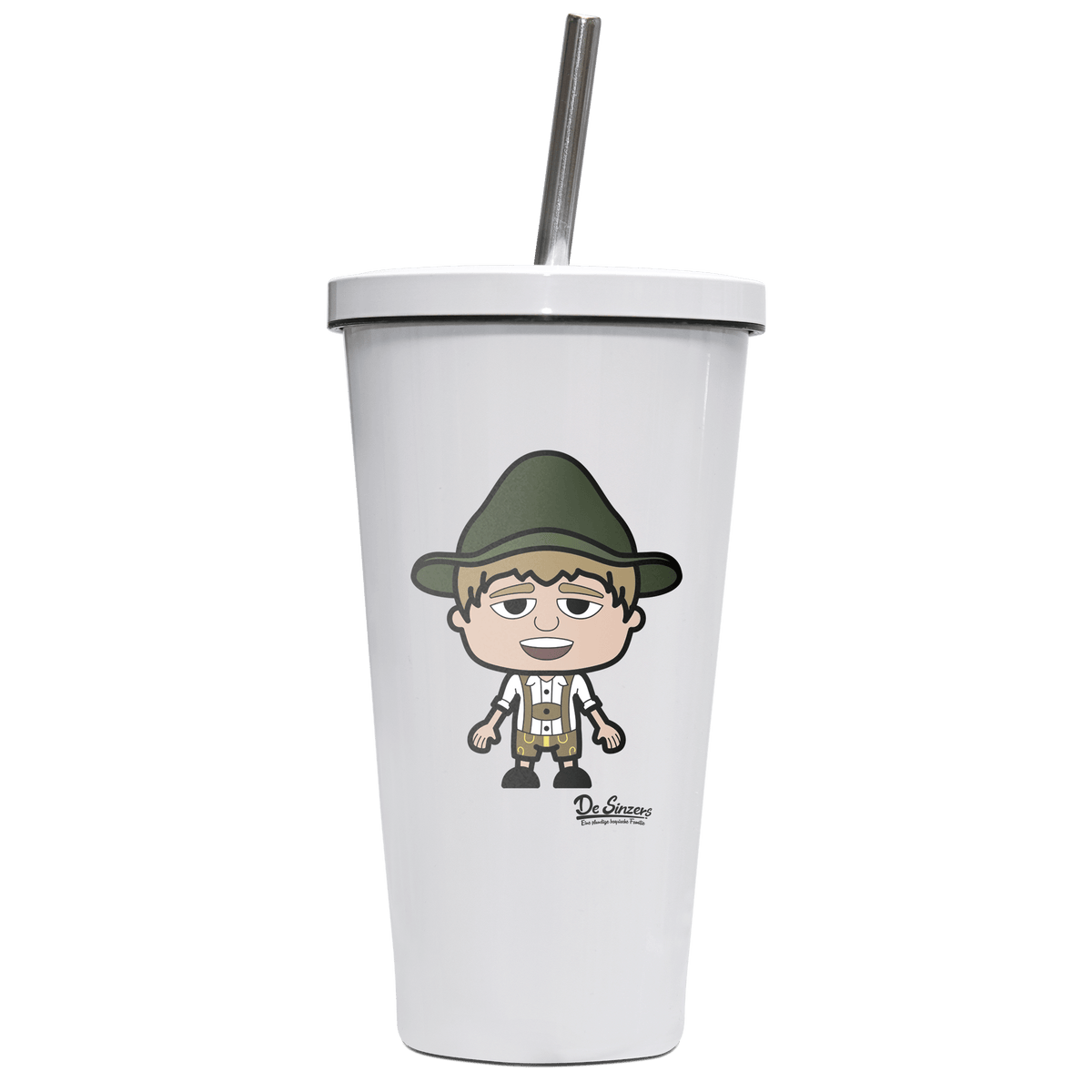 Da Jung Sinzer Grundfiguren Edelstahl Trinkbecher mit Strohhalm 480ml Weiss Krottenkopf Front