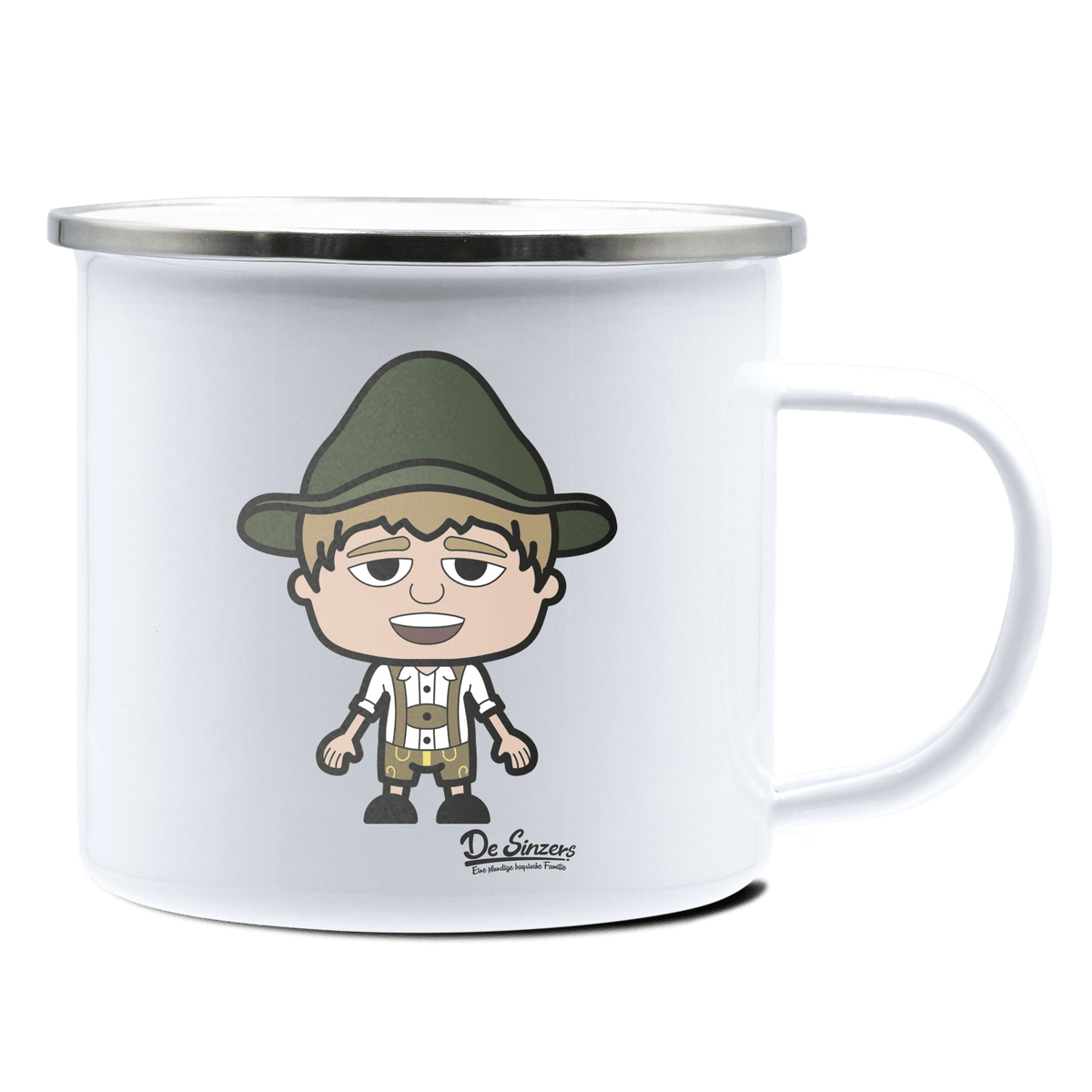 Da Jung Sinzer Grundfiguren Emaille Tasse 375ml Weiss Silber Kampenwand Front