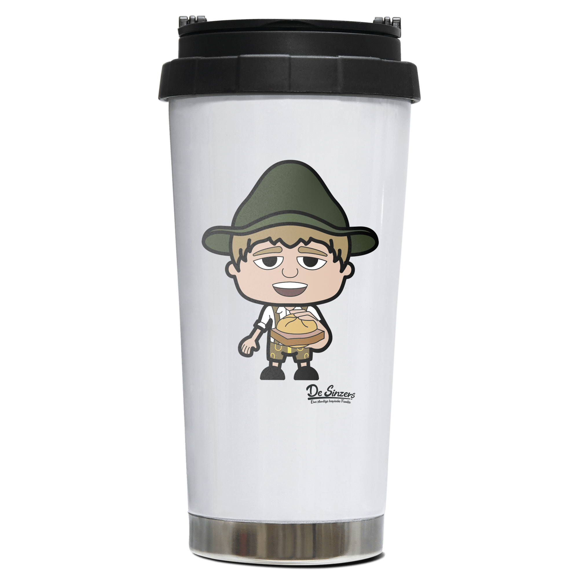 Da Jung Sinzer Leberkassemmel Edelstahl Trinkbecher To Go 470ml Weiss Wildbarren Front