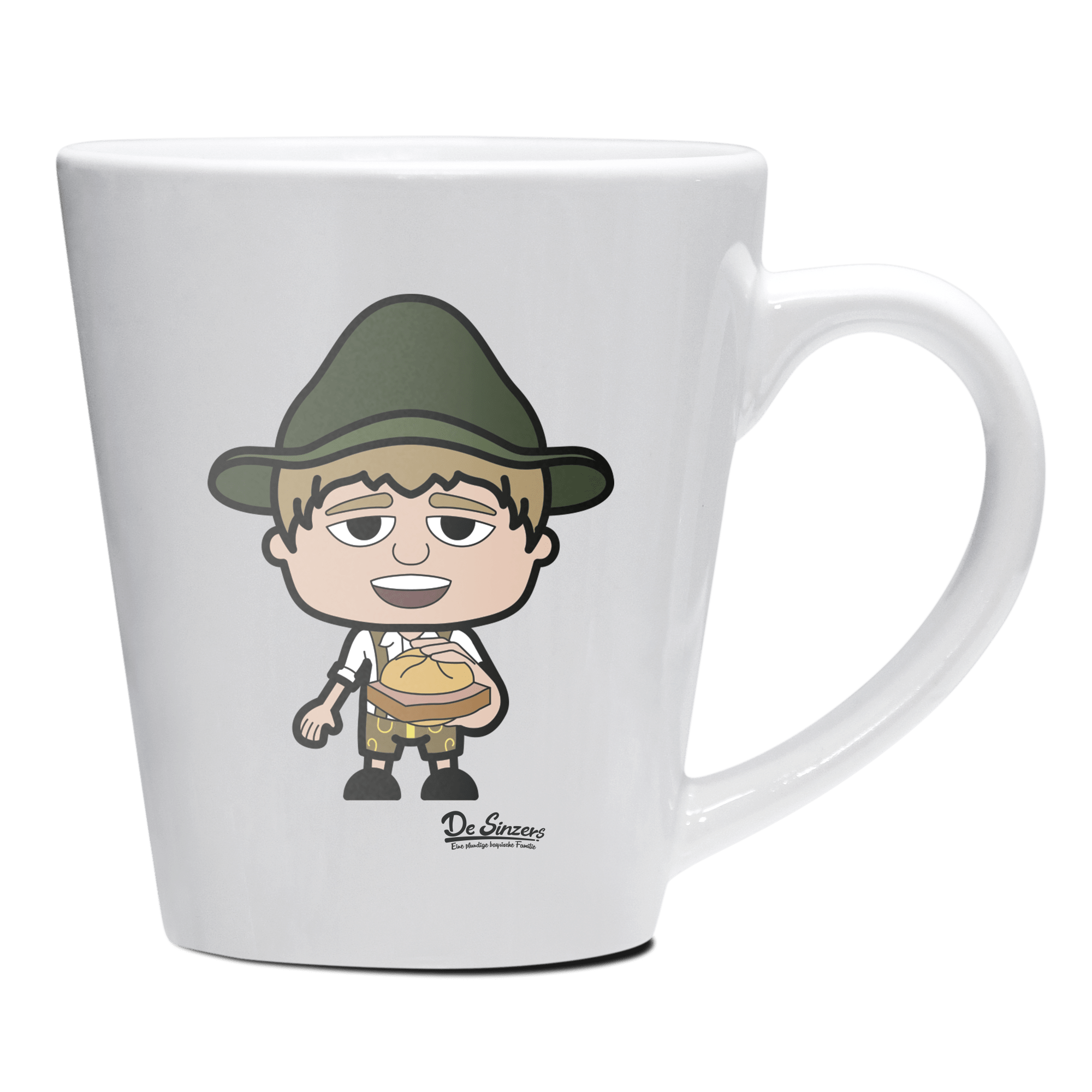 Da Jung Sinzer Leberkassemmel Keramik Kaffeetasse 200ml Weiss Herzogstand Front