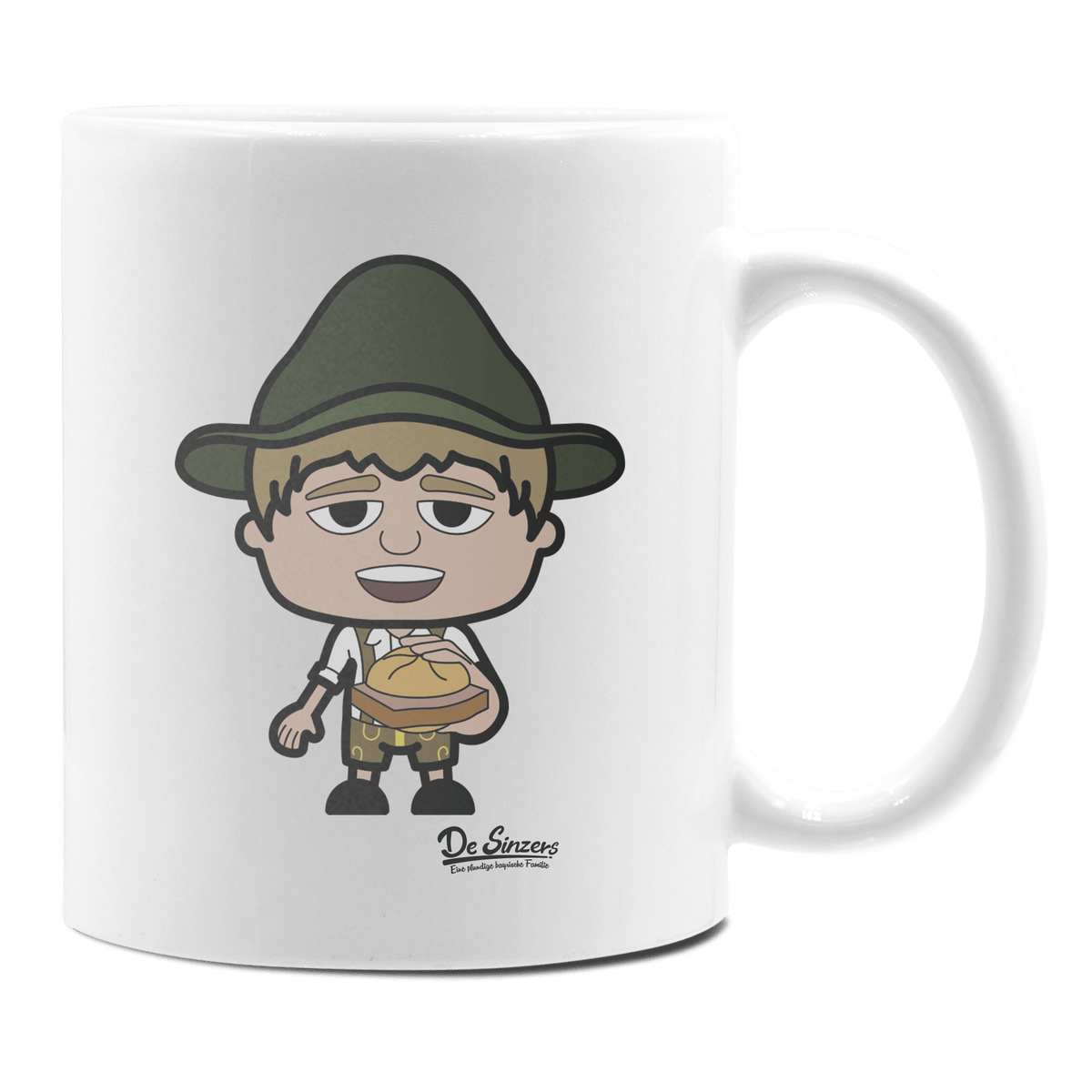 Da Jung Sinzer Leberkassemmel Keramik Kaffeetasse 330ml Weiss Rampoldplatte Front