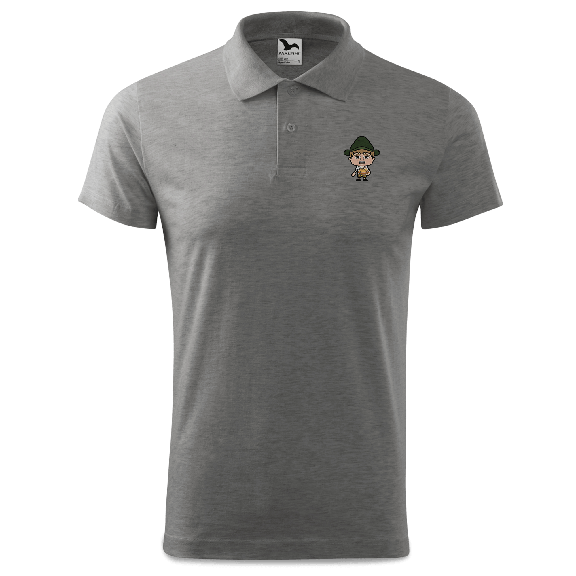 Da Jung Sinzer Leberkassemmel Polo Shirt Herren Grau Meliert Leiten Front