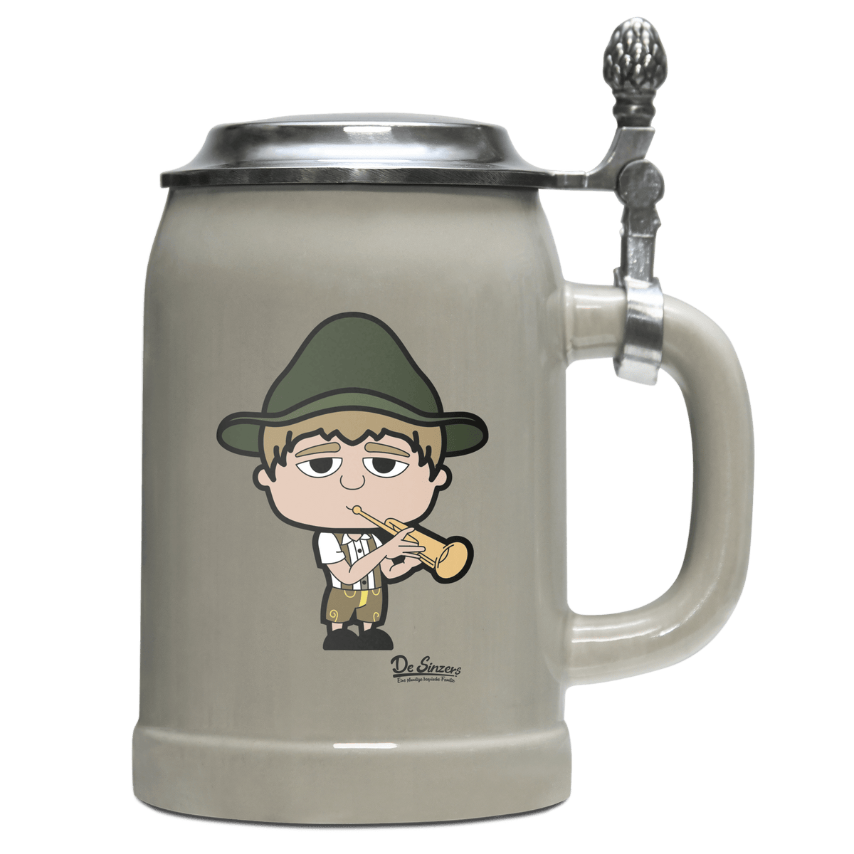 Da Jung Sinzer Musikinstrumente Bierkrug 500ml Grau mit Deckel Hocheck Front