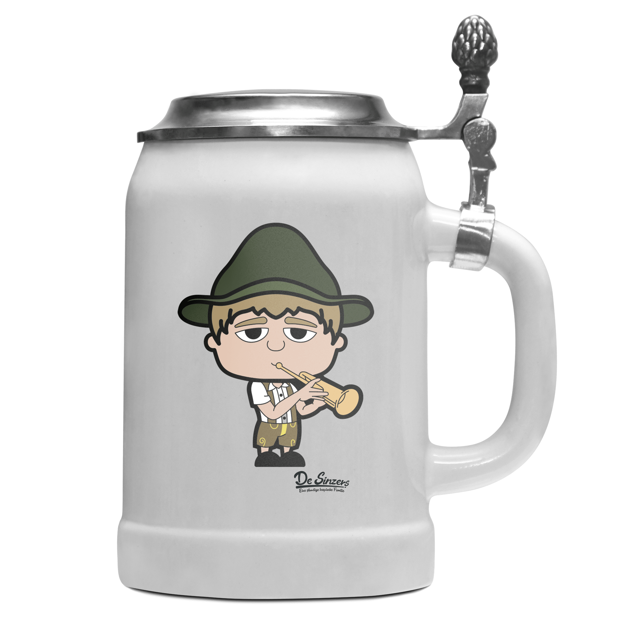 Da Jung Sinzer Musikinstrumente Bierkrug 500ml Weiss mit Deckel Wetterspitzen Front