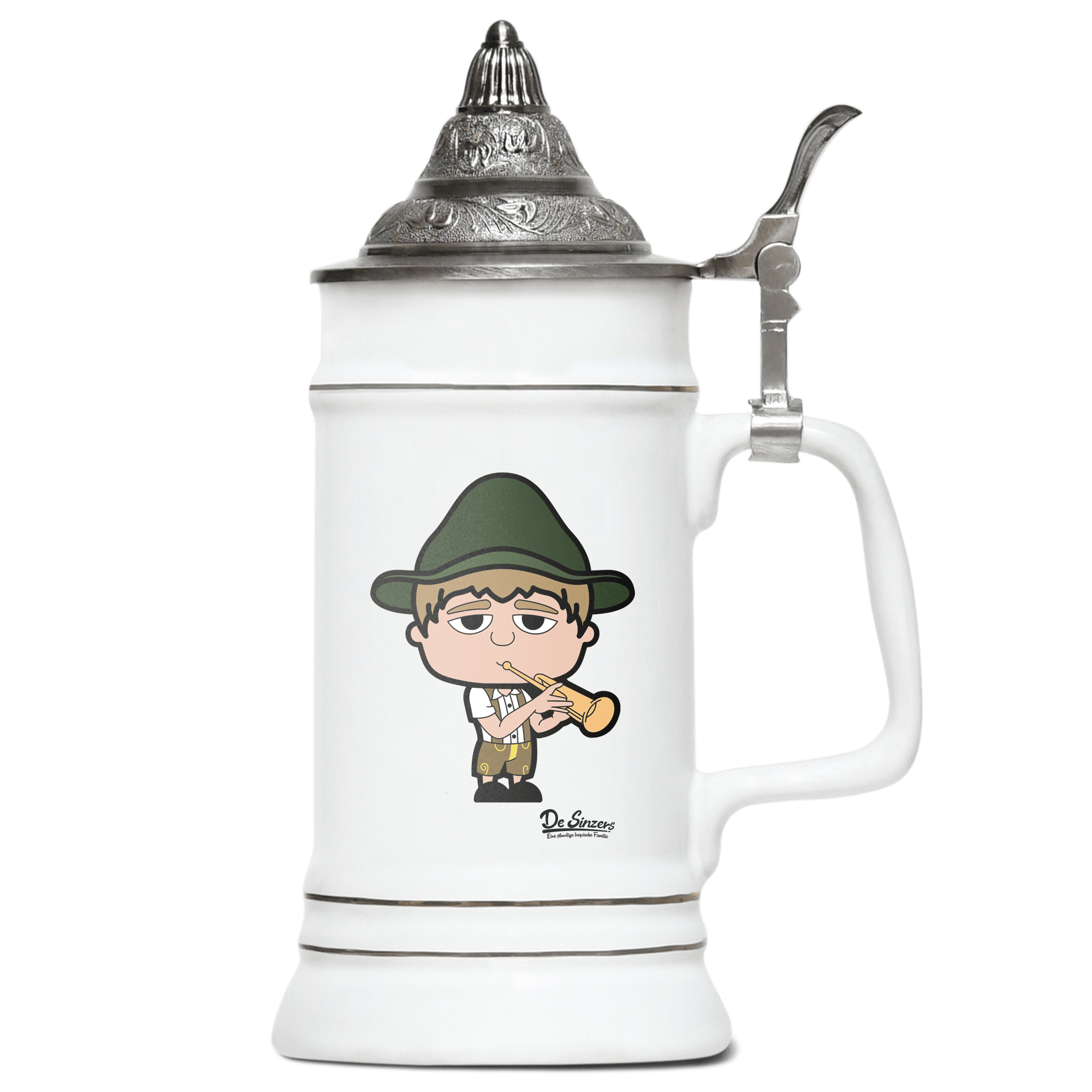 Da Jung Sinzer Musikinstrumente Bierkrug 500ml Weiss mit Spitzdeckel Wendelstein Front