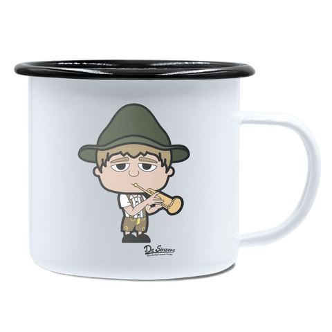 Da Jung Sinzer Musikinstrumente Emaille Tasse 450ml Weiss Schwarz Spitzstein Front