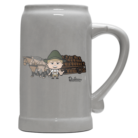 Da Jung Sinzer Pferdegespann Bierkrug 1000ml Grau Zugspitze Front