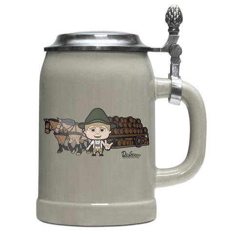 Da Jung Sinzer Pferdegespann Bierkrug 500ml Grau mit Deckel Hocheck Front