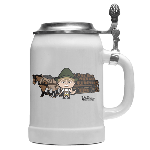 Da Jung Sinzer Pferdegespann Bierkrug 500ml Weiss mit Deckel Wetterspitzen Front