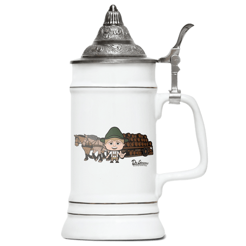 Da Jung Sinzer Pferdegespann Bierkrug 500ml Weiss mit Spitzdeckel Wendelstein Front