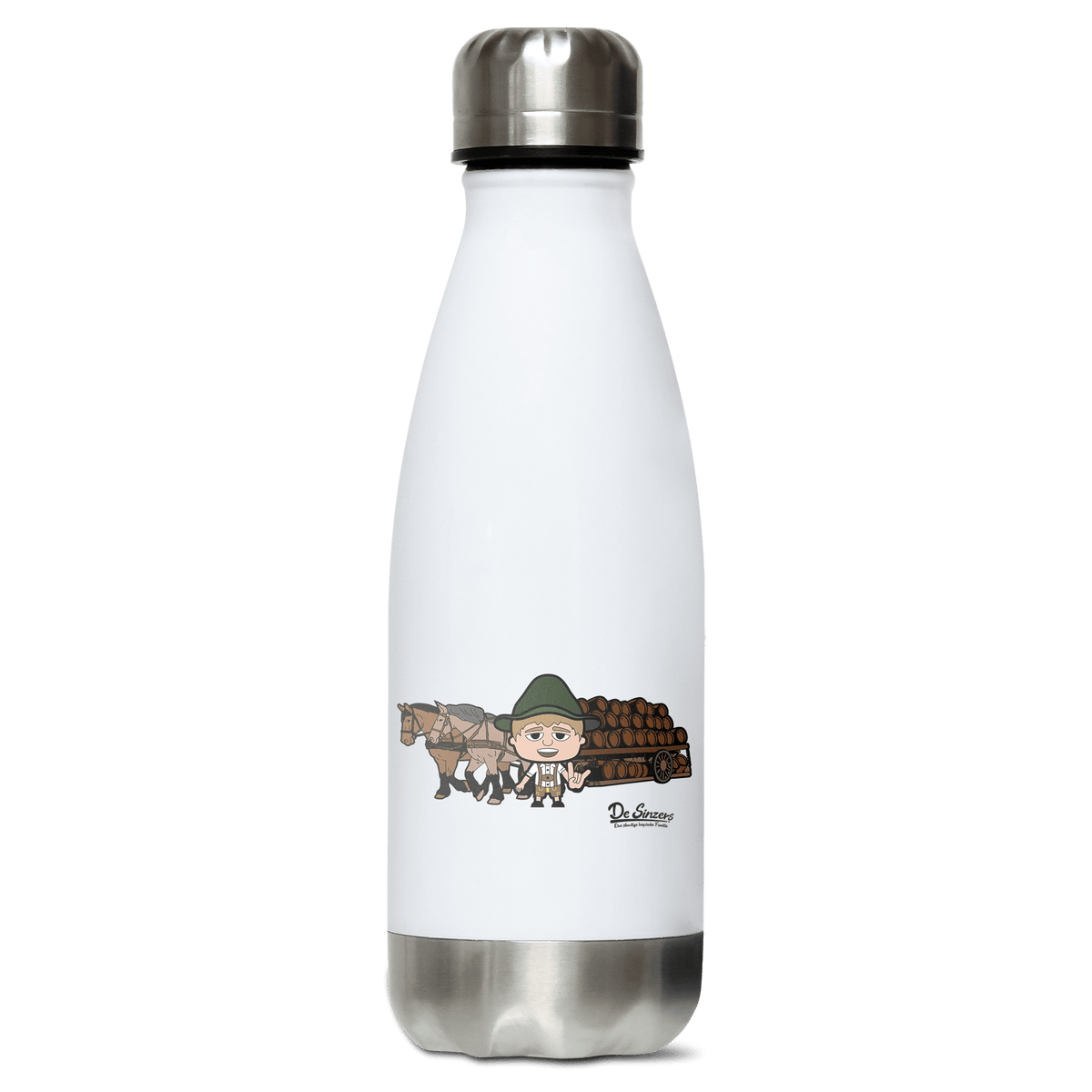 Da Jung Sinzer Pferdegespann Edelstahl Thermoflasche 350ml Weiss Silber Kreuzspitze Front