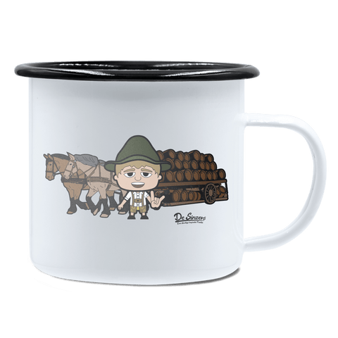 Da Jung Sinzer Pferdegespann Emaille Tasse 450ml Weiss Schwarz Spitzstein Front