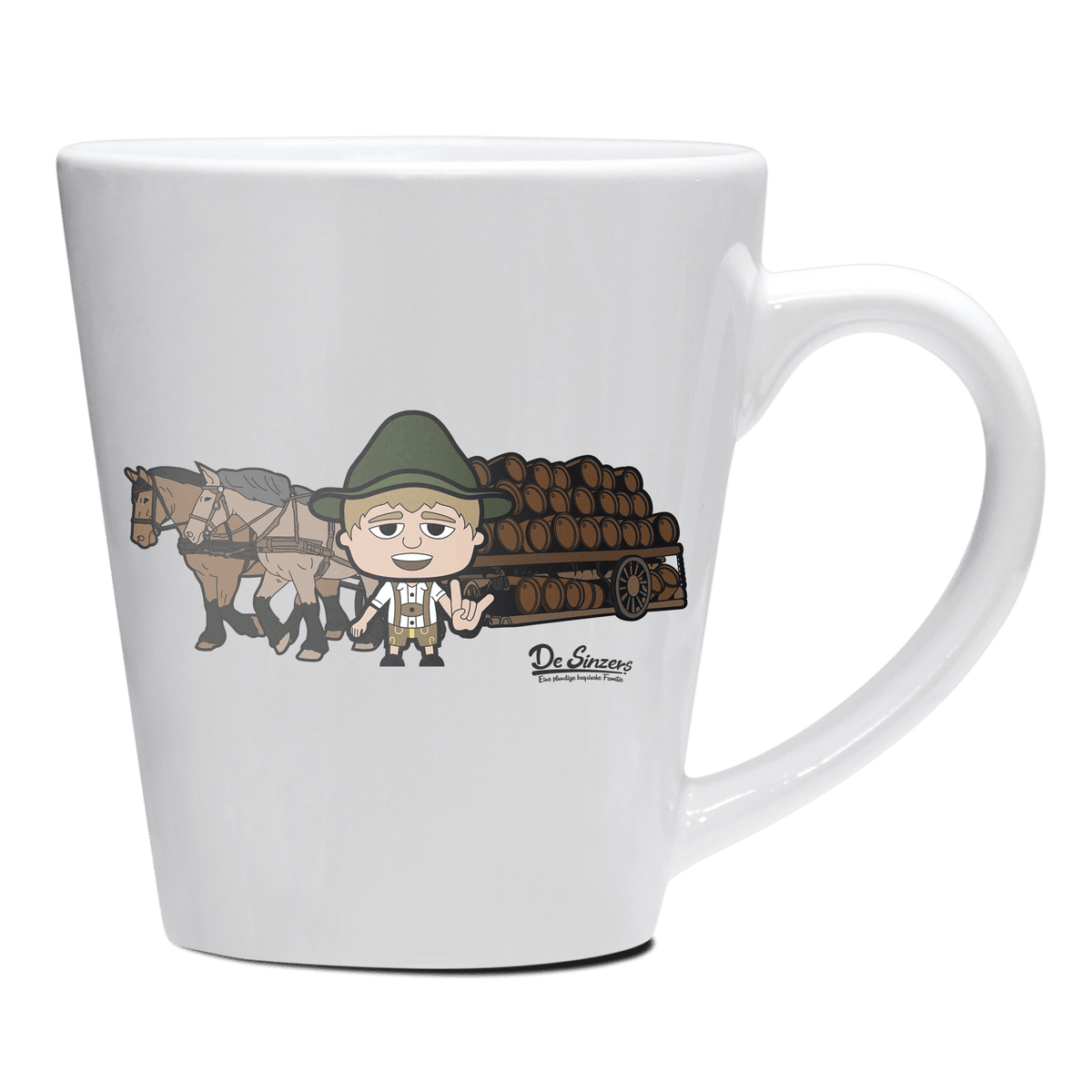 Da Jung Sinzer Pferdegespann Keramik Kaffeetasse 200ml Weiss Herzogstand Front