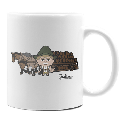 Da Jung Sinzer Pferdegespann Keramik Kaffeetasse 330ml Weiss Rampoldplatte Front