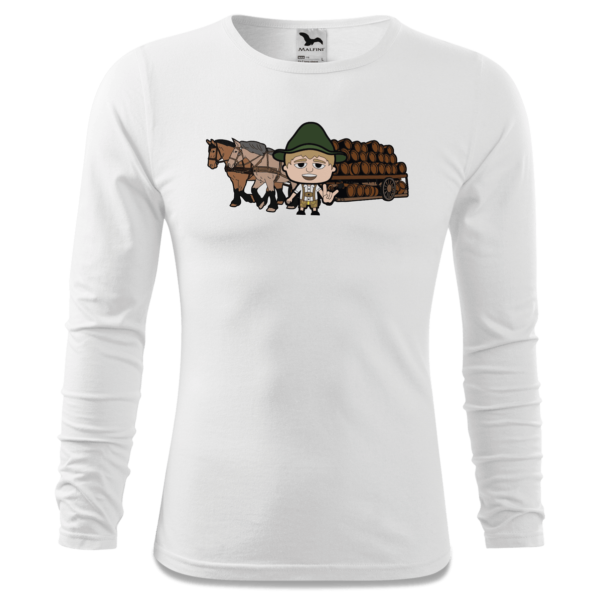 Da Jung Sinzer Pferdegespann Longsleeve Fitted Herren Weiss Hoehensteig Front