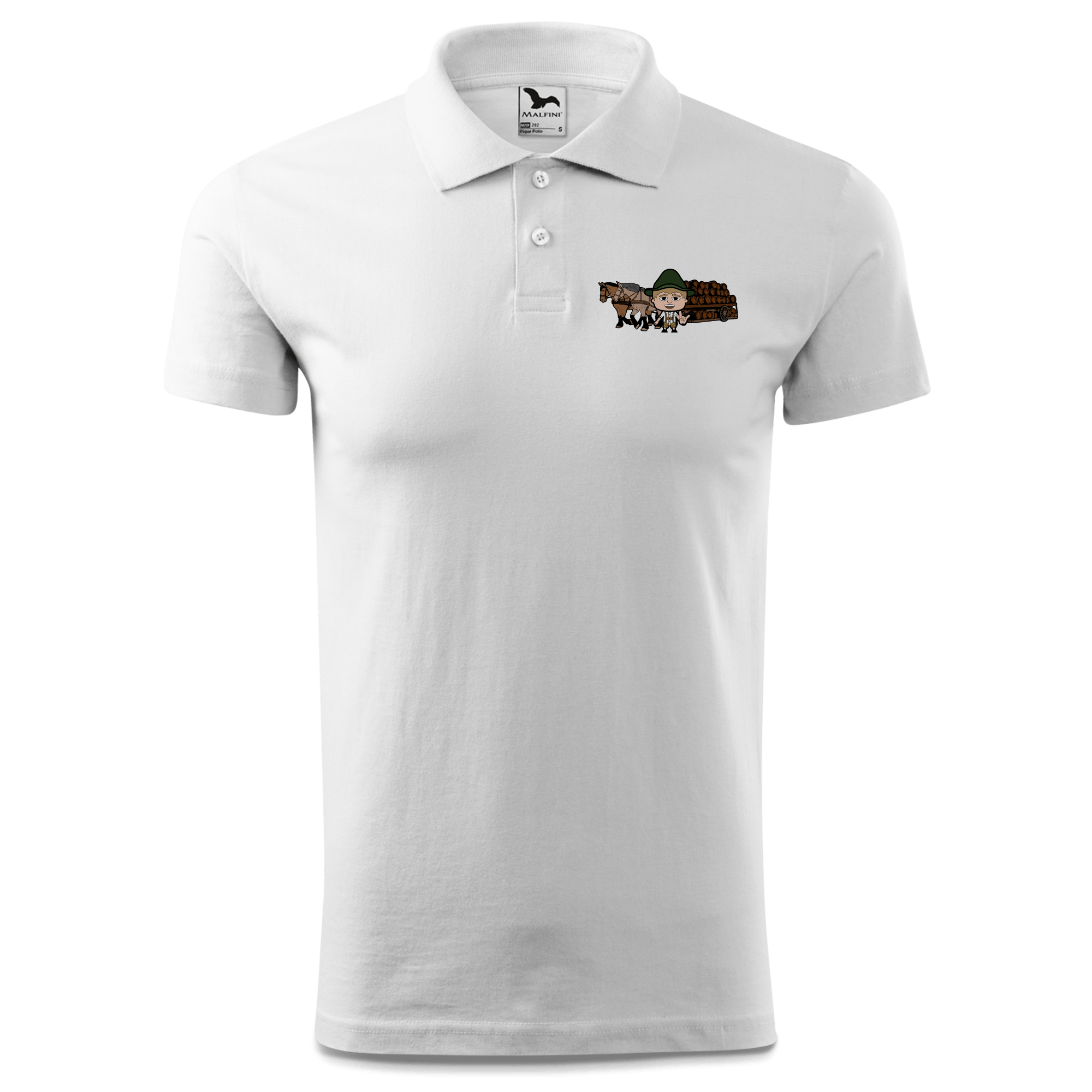 Da Jung Sinzer Pferdegespann Polo Shirt Herren Weiss Murnau Front