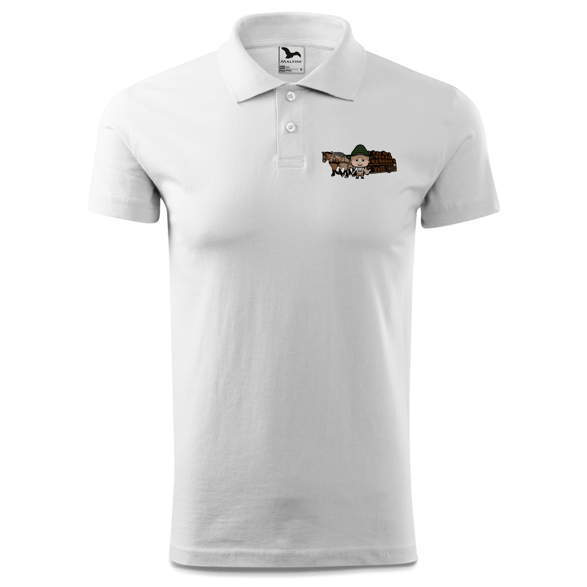 Da Jung Sinzer Pferdegespann Polo Shirt Herren Weiss Murnau Front