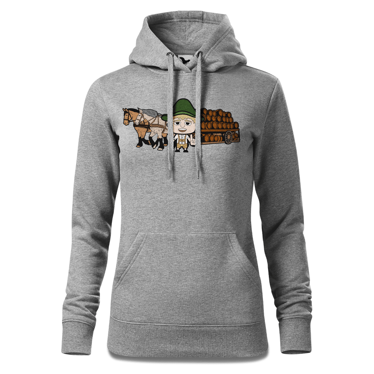 Da Jung Sinzer Pferdegespann Sweatshirt Hoody Damen Grau Meliert Kieling Front