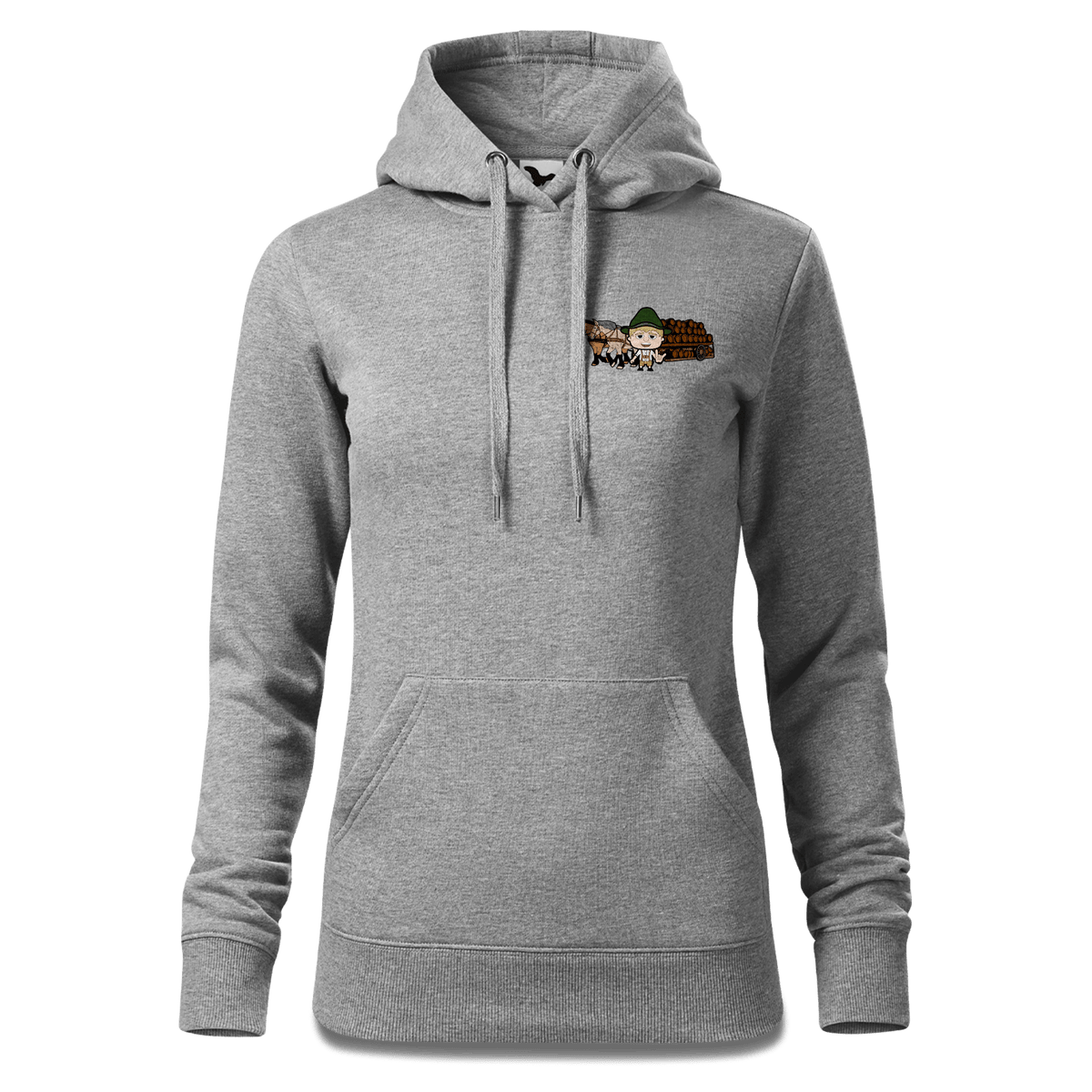 Da Jung Sinzer Pferdegespann Sweatshirt Hoody Damen Grau Meliert Kleinholzen Front