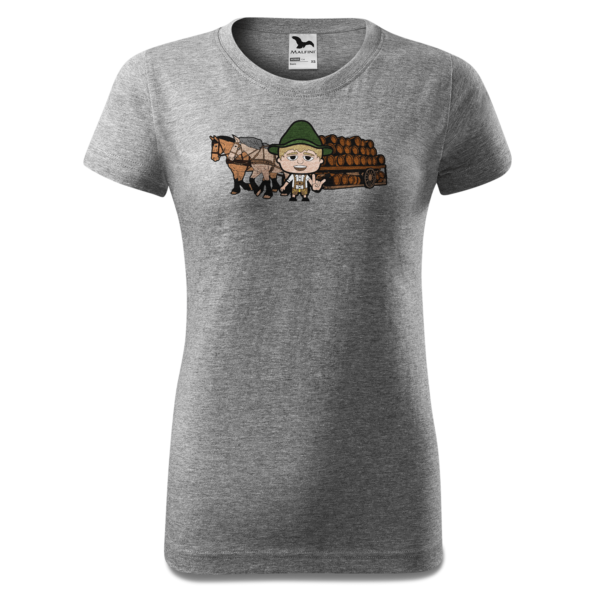 Da Jung Sinzer Pferdegespann T Shirt Damen Grau Meliert Schlossberg Front