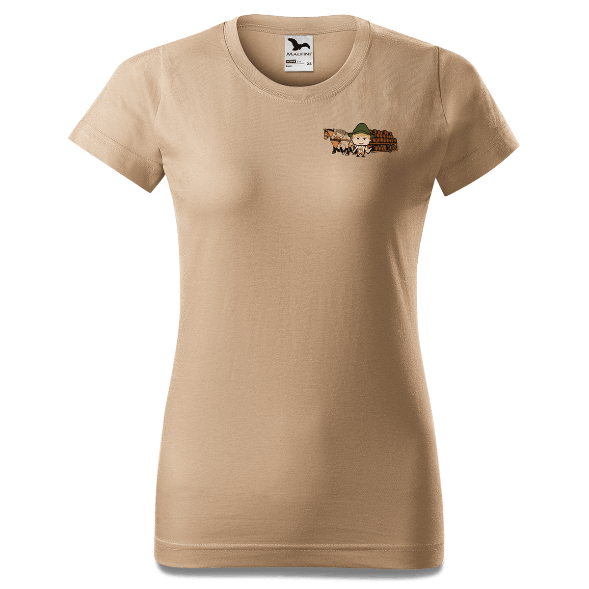 Da Jung Sinzer Pferdegespann T Shirt Damen Sand Fussen Front