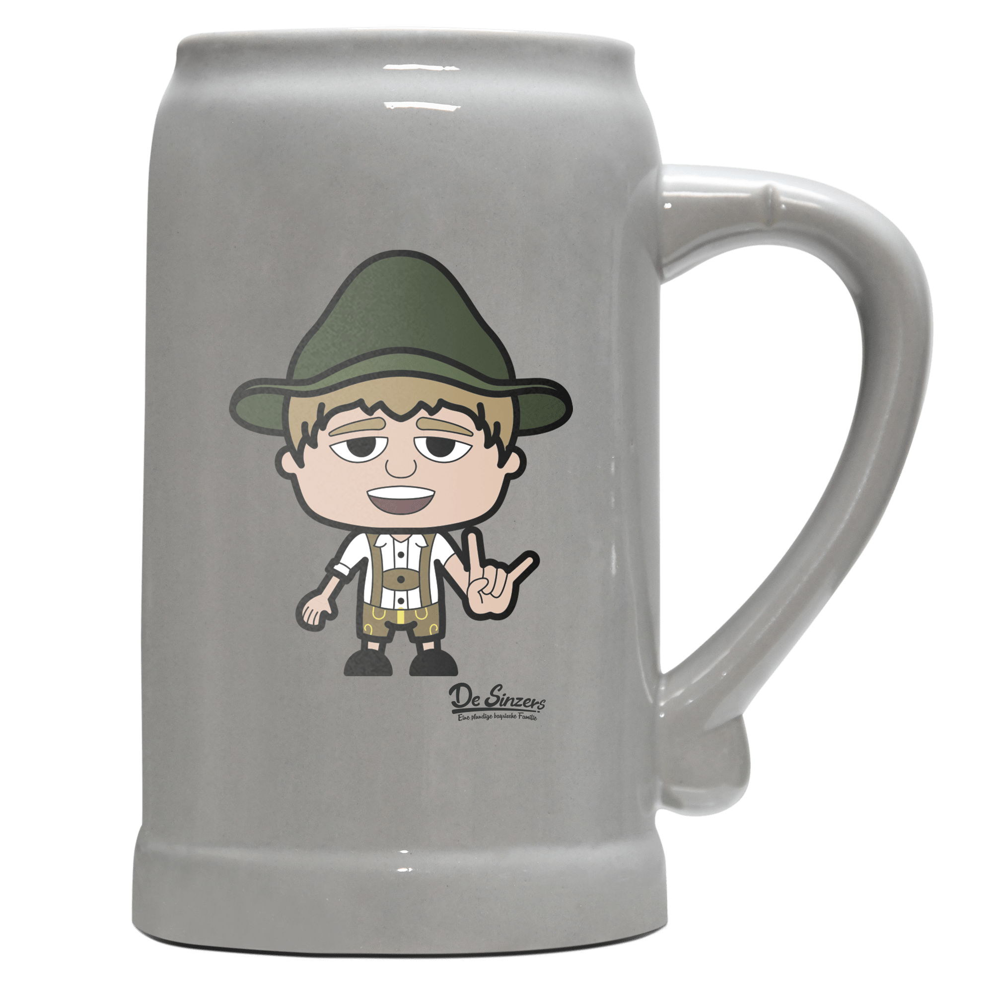 Da Jung Sinzer Rocking Fingers Bierkrug 1000ml Grau Zugspitze Front