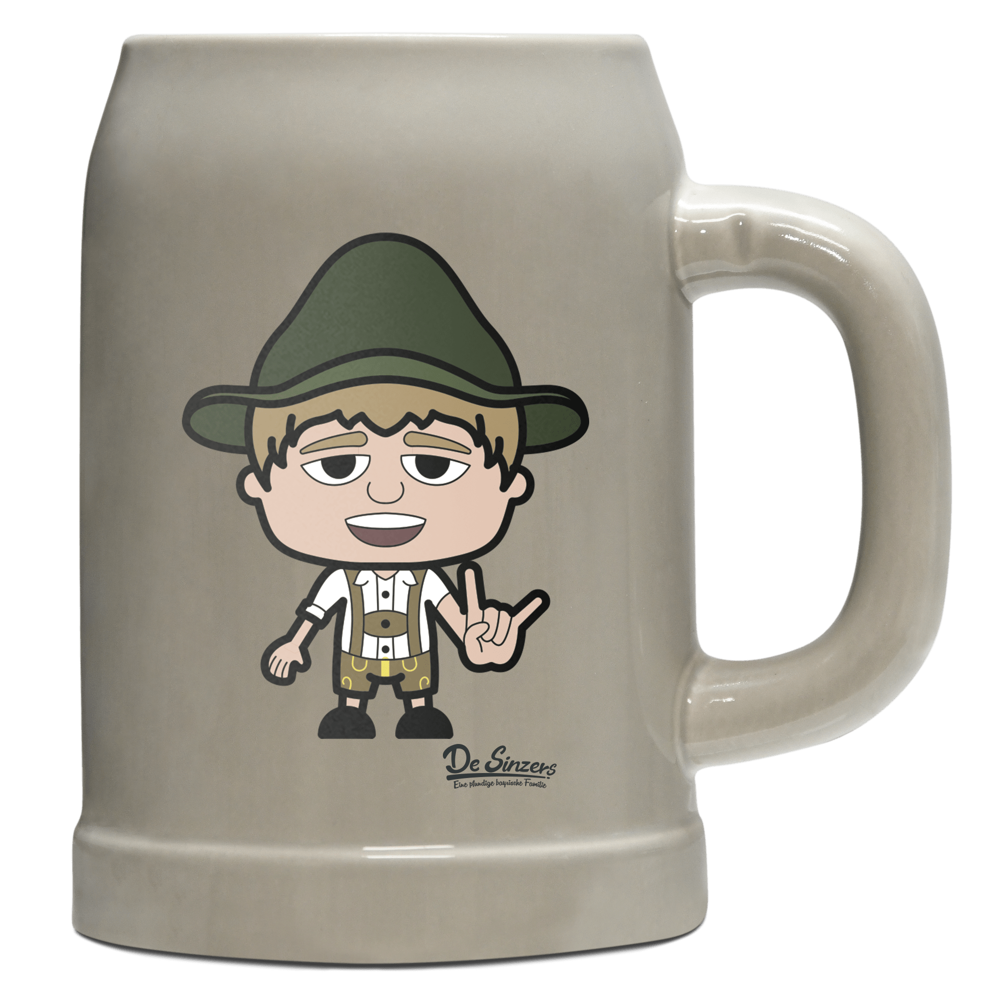 Da Jung Sinzer Rocking Fingers Bierkrug 500ml Grau Watzmann Front