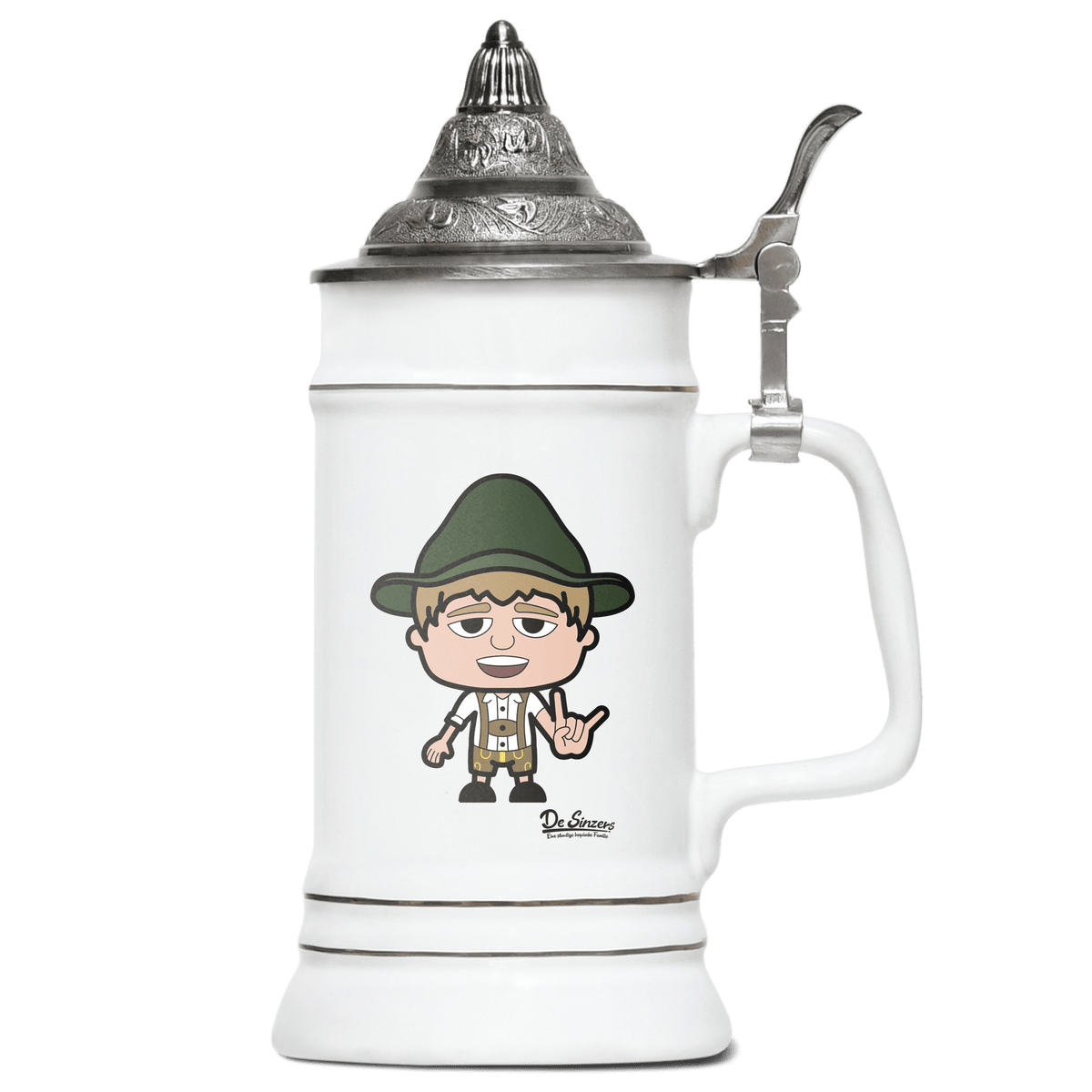 Da Jung Sinzer Rocking Fingers Bierkrug 500ml Weiss mit Spitzdeckel Wendelstein Front