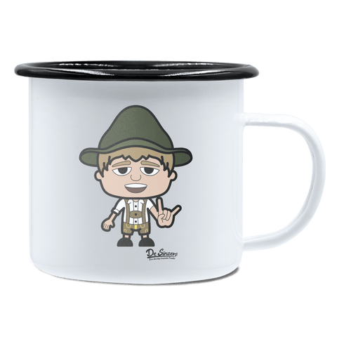 Da Jung Sinzer Rocking Fingers Emaille Tasse 450ml Weiss Schwarz Spitzstein Front