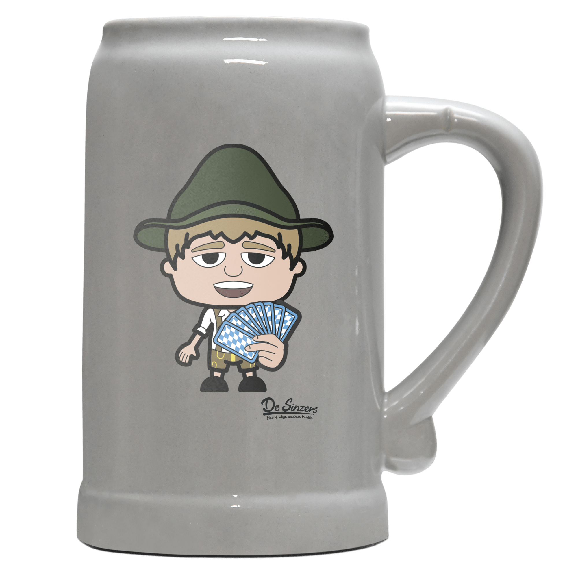 Da Jung Sinzer Schafkopfen Bierkrug 1000ml Grau Zugspitze Front