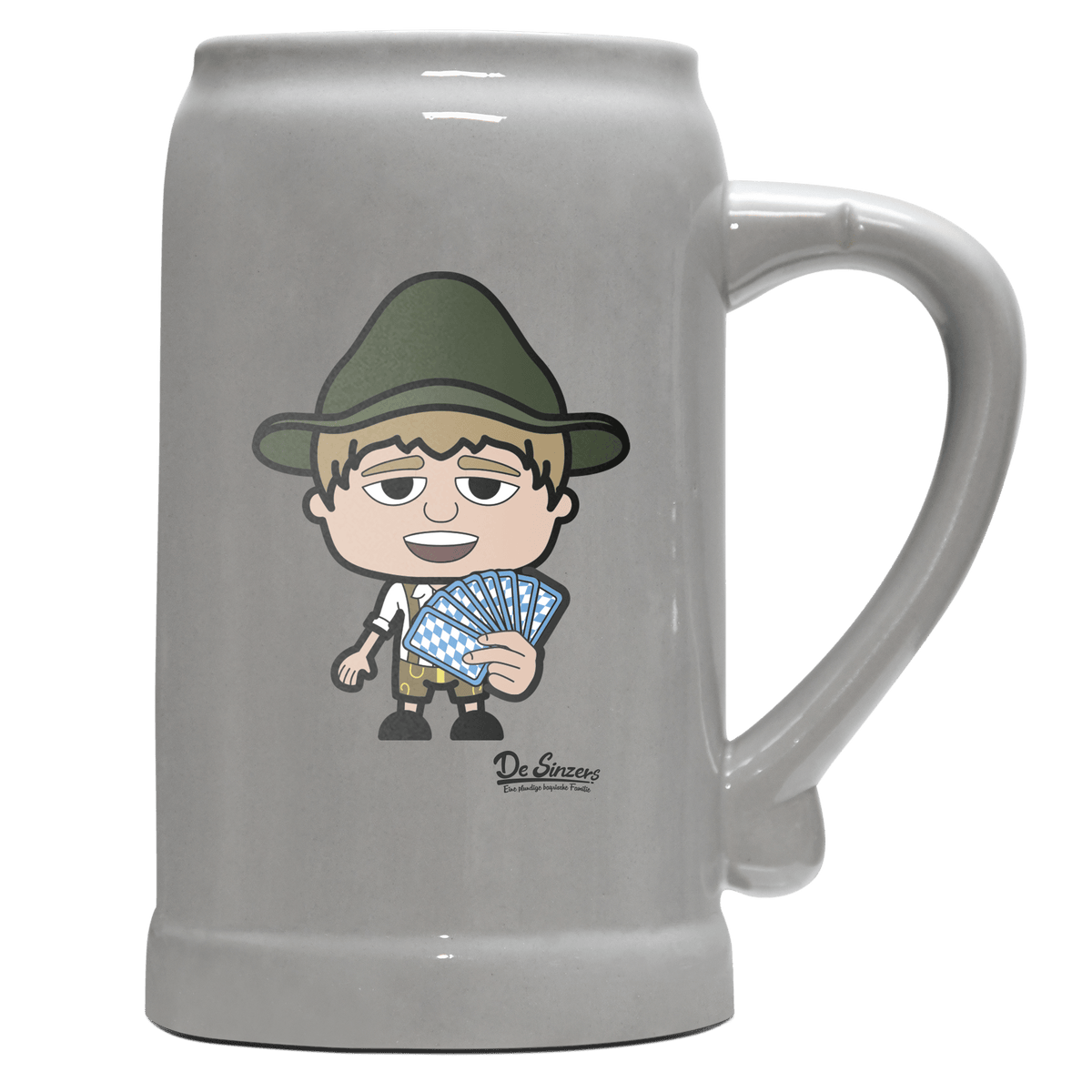 Da Jung Sinzer Schafkopfen Bierkrug 1000ml Grau Zugspitze Front