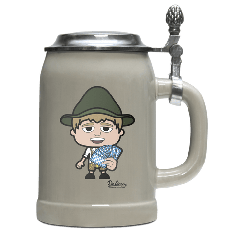 Da Jung Sinzer Schafkopfen Bierkrug 500ml Grau mit Deckel Hocheck Front