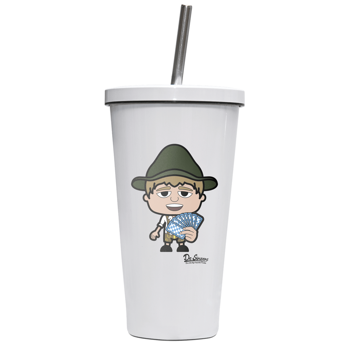 Da Jung Sinzer Schafkopfen Edelstahl Trinkbecher mit Strohhalm 480ml Weiss Krottenkopf Front