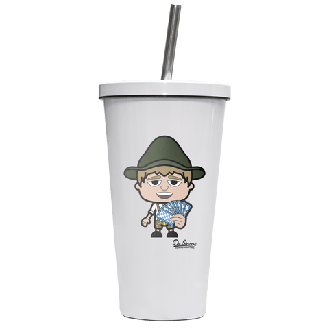 Da Jung Sinzer Schafkopfen Edelstahl Trinkbecher mit Strohhalm 480ml Weiss Krottenkopf Front