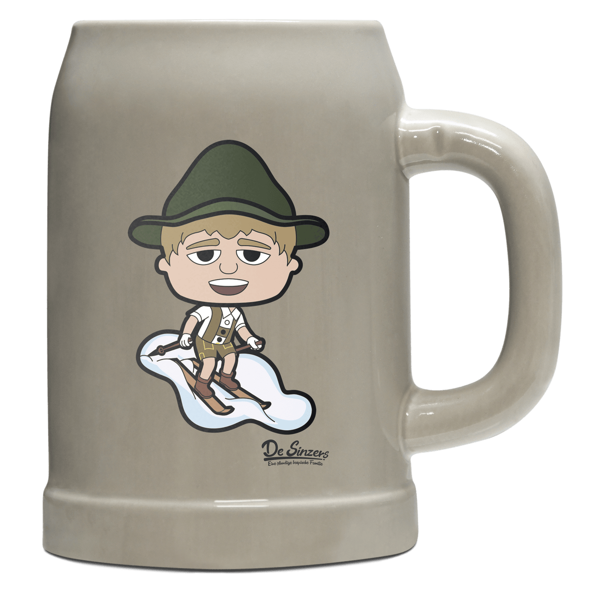 Da Jung Sinzer Skifahrer Bierkrug 500ml Grau Watzmann Front