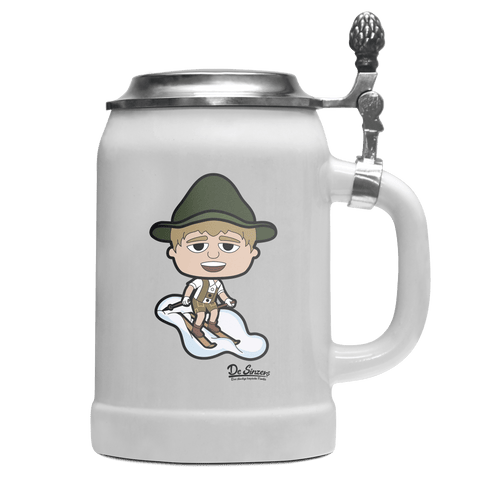 Da Jung Sinzer Skifahrer Bierkrug 500ml Weiss mit Deckel Wetterspitzen Front