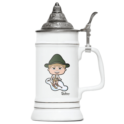 Da Jung Sinzer Skifahrer Bierkrug 500ml Weiss mit Spitzdeckel Wendelstein Front