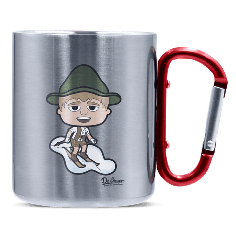 Da Jung Sinzer Skifahrer Edelstahl Kaffeetasse roter Karabiner 320ml Kitzstein Front