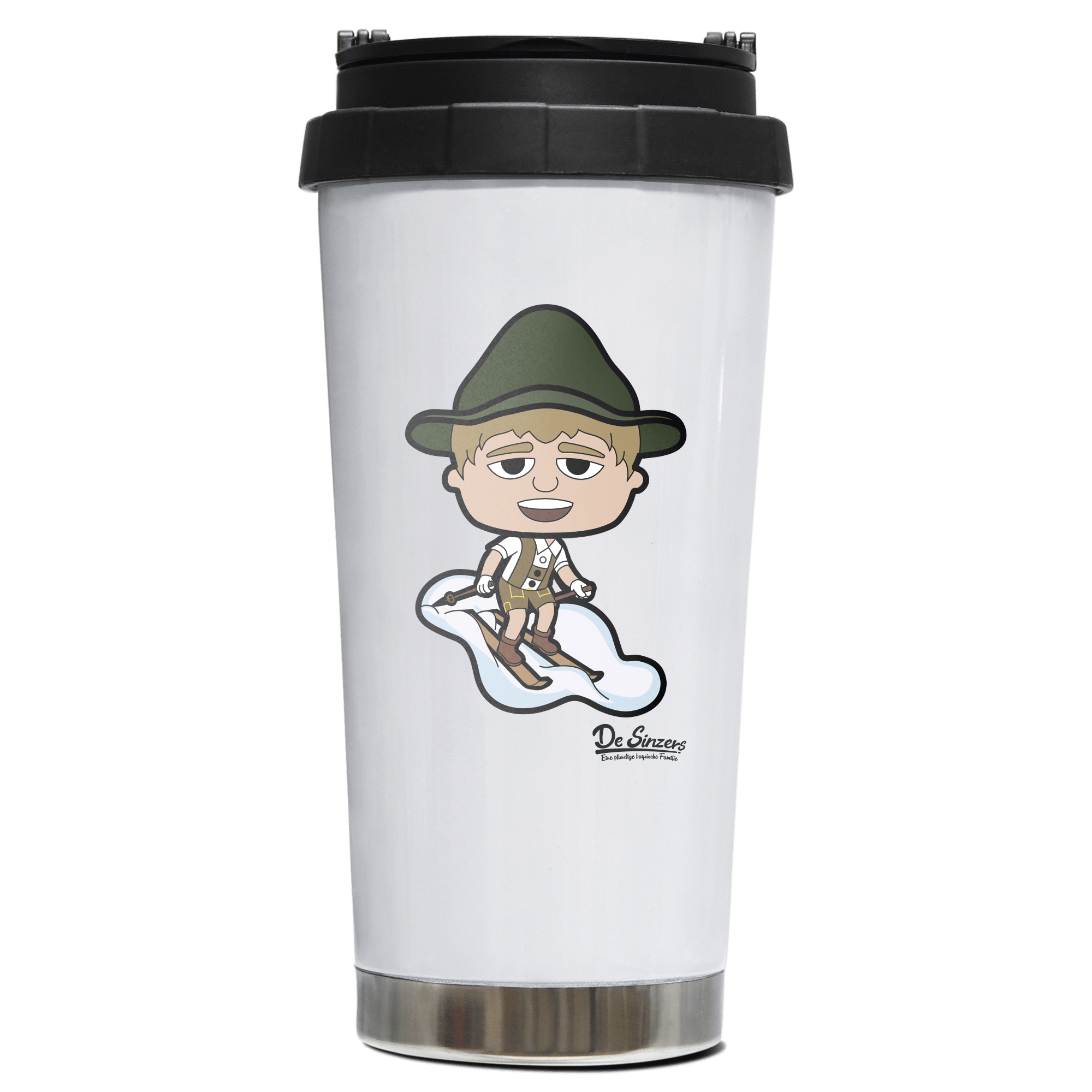 Da Jung Sinzer Skifahrer Edelstahl Trinkbecher To Go 470ml Weiss Wildbarren Front