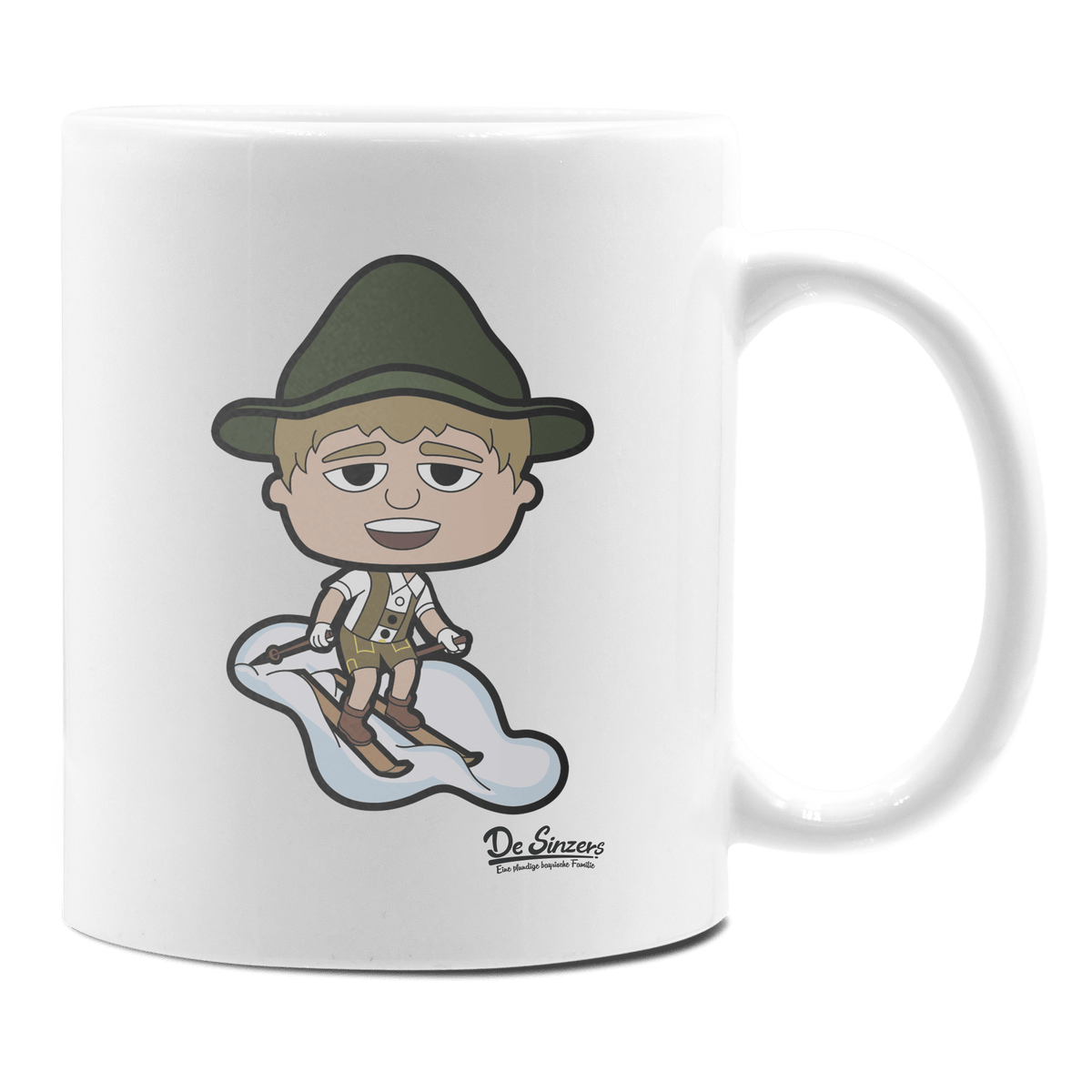 Da Jung Sinzer Skifahrer Keramik Kaffeetasse 330ml Weiss Rampoldplatte Front