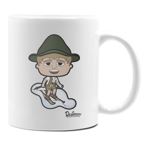 Da Jung Sinzer Skifahrer Keramik Kaffeetasse 330ml Weiss Rampoldplatte Front