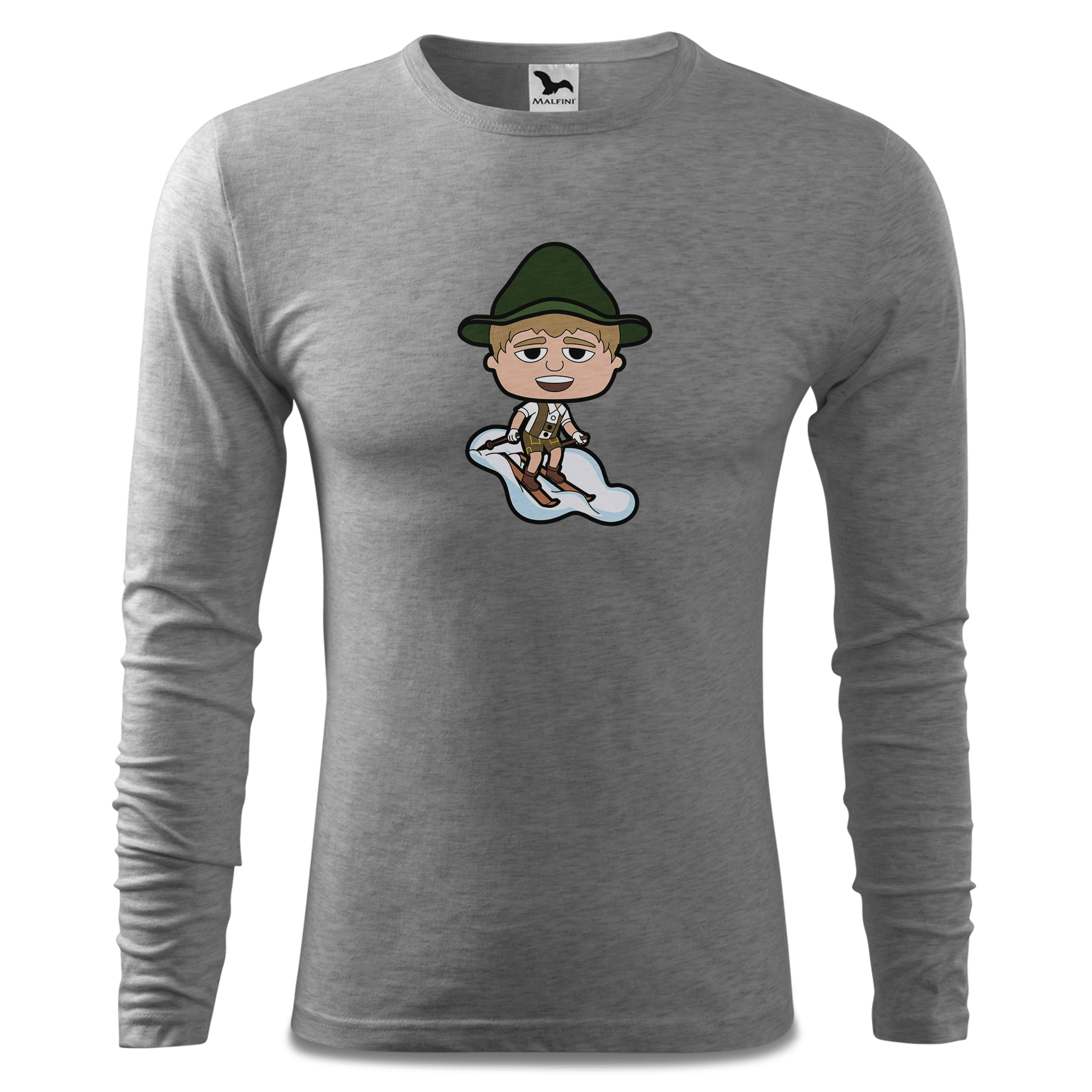 Da Jung Sinzer Skifahrer Longsleeve Fitted Herren Grau Meliert Haiden Front