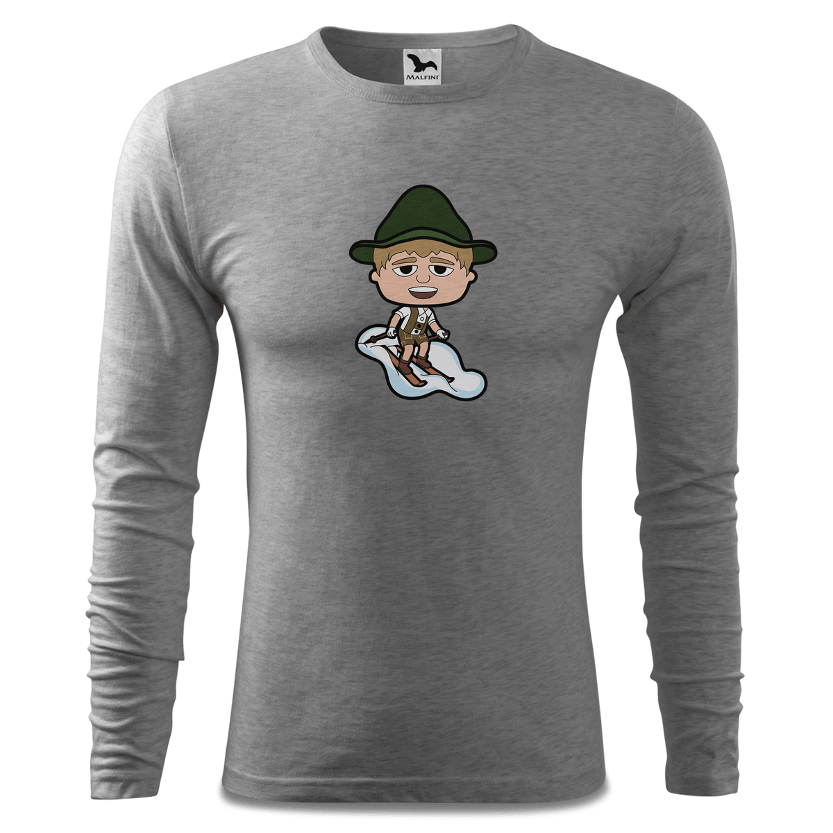Da Jung Sinzer Skifahrer Longsleeve Fitted Herren Grau Meliert Haiden Front