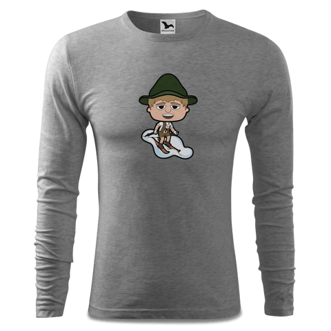 Da Jung Sinzer Skifahrer Longsleeve Fitted Herren Grau Meliert Haiden Front