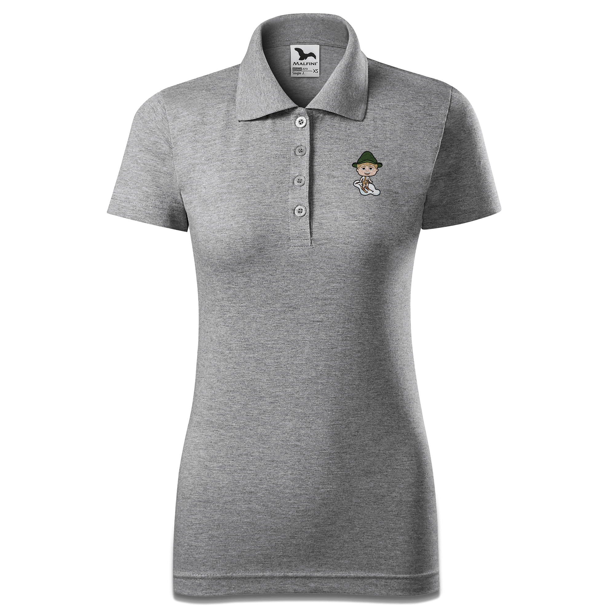 Da Jung Sinzer Skifahrer Polo Shirt Damen Grau Meliert Lack Front