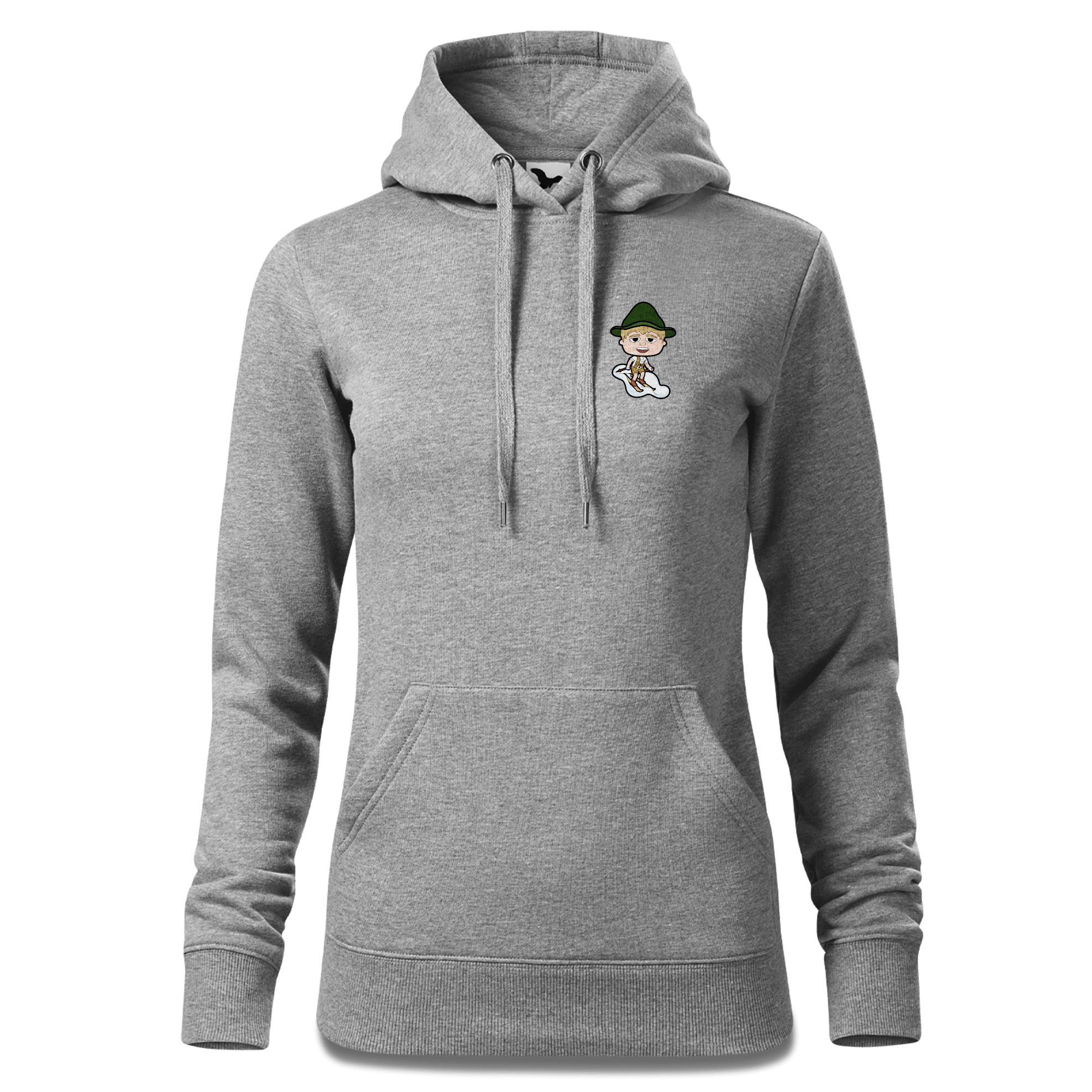 Da Jung Sinzer Skifahrer Sweatshirt Hoody Damen Grau Meliert Kleinholzen Front