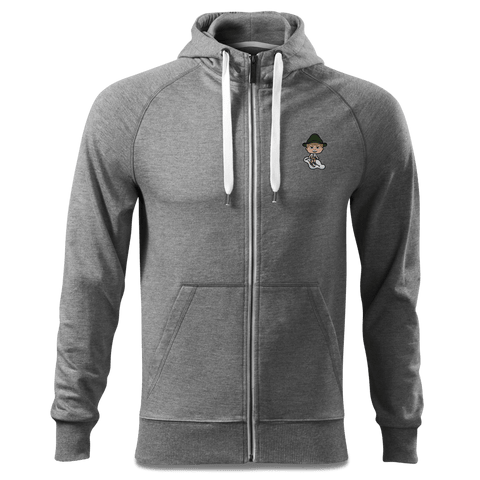 Da Jung Sinzer Skifahrer Sweatshirt Zip Hoody Herren Grau Meliert Lauterbacherfilze Front